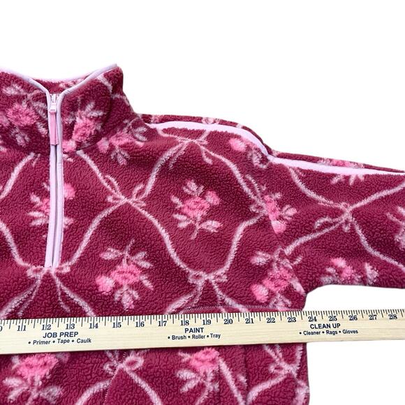 Old Navy Quarter Zip Sherpa Pullover Jacket Small Floral Bow Print Coquette Pink - Picture 7 of 8
